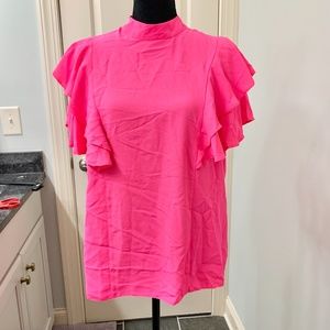 Asos Hot Pink Ruffle Mock Neck Top Sz 12